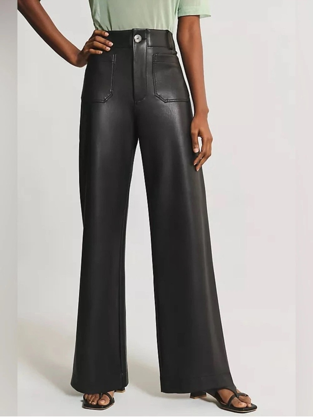 Maeve Anthropologie The Colette Faux Leather Full Length Wide Leg Pants 28